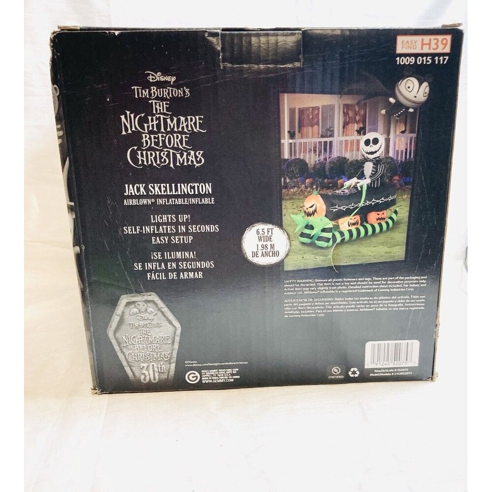 New 6.5 Ft Jack On Coffin Sleigh Nightmare Before Christmas Airblown Inflatable - Picture 2 of 4